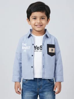 Boys Light Blue Striped Shirt, White T-Shirt and Mid-Blue Washed Jeans 3-Piece Set