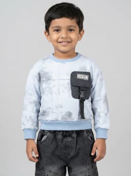 Boys Light Blue Tie Dye Sweatshirt and Washed Black Denim Cargo Joggers Set