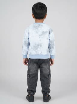 Boys Light Blue Tie Dye Sweatshirt and Washed Black Denim Cargo Joggers Set