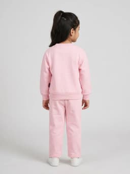 Girls Light Pink Sweatshirt and Joggers Set with 3D Rosettes and Pearl Embellishments