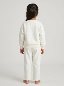 Girls Off-White Sweatshirt and Trousers Set with 3D Rosettes and Pearl Embellishments