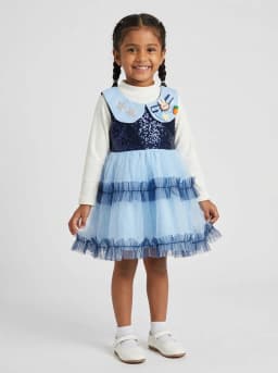 Girls Off-White and Light Blue Sequin Tulle Party Dress with Bunny Patch