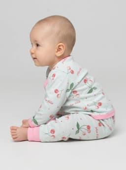 Baby Girls Pale Mint and Pink Cherry Print Long Sleeve Top and Pyjama Set