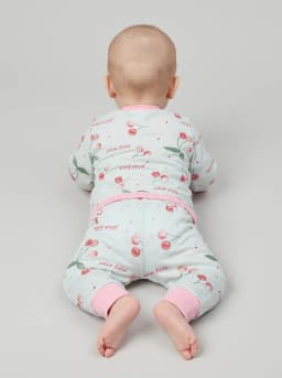 Baby Girls Pale Mint and Pink Cherry Print Long Sleeve Top and Pyjama Set