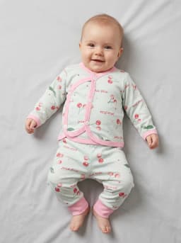 Baby Girls Pale Mint and Pink Cherry Print Long Sleeve Top and Pyjama Set