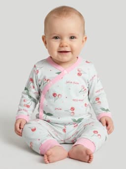 Baby Girls Pale Mint and Pink Cherry Print Long Sleeve Top and Pyjama Set