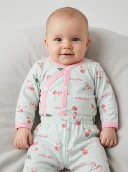 Baby Girls Pale Mint and Pink Cherry Print Long Sleeve Top and Pyjama Set