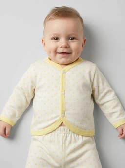 Infant White and Pastel Yellow Polka Dot Front Open Top and Pajama Set