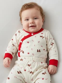 Infant Off-White and Red Dog Print Top and Pyjama Set