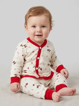Infant Off-White and Red Dog Print Top and Pyjama Set