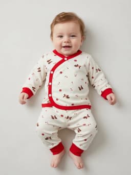 Infant Off-White and Red Dog Print Top and Pyjama Set