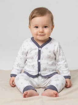 White and Grey Star Print 2-Piece Front-Open Top and Pajama Set