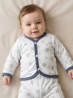 White and Grey Star Print 2-Piece Front-Open Top and Pajama Set