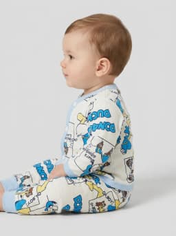 Baby Off-White Donald Duck Comic Print Front-Button Top and Pajama Set