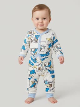Baby Off-White Donald Duck Comic Print Front-Button Top and Pajama Set