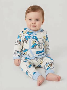 Baby Off-White Donald Duck Comic Print Front-Button Top and Pajama Set