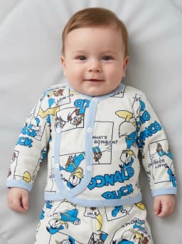 Baby Off-White Donald Duck Comic Print Front-Button Top and Pajama Set
