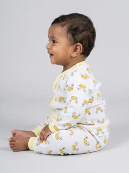 Baby White and Yellow Duck Print Front Open Top and Pyjama Set