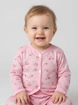 Baby Pink Printed Full Sleeve Front Open Top and Pyjama Set