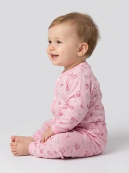 Baby Pink Printed Full Sleeve Front Open Top and Pyjama Set