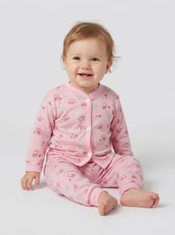 Baby Pink Printed Full Sleeve Front Open Top and Pyjama Set