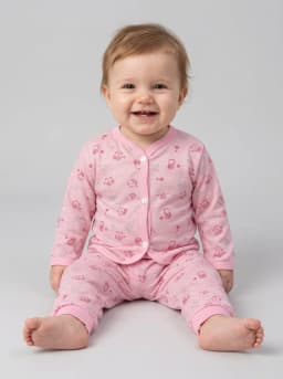 Baby Pink Printed Full Sleeve Front Open Top and Pyjama Set