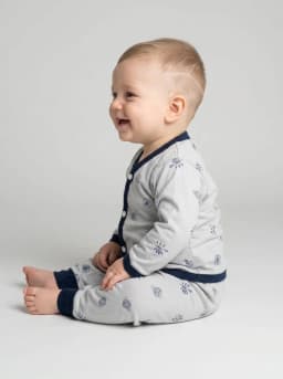 Light Grey and Navy Blue Printed Baby Cardigan Top and Pajama Set