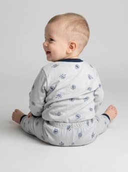 Light Grey and Navy Blue Printed Baby Cardigan Top and Pajama Set