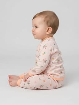 Baby Pale Pink Cherry and Floral Print Full Sleeve Top and Pajama Set