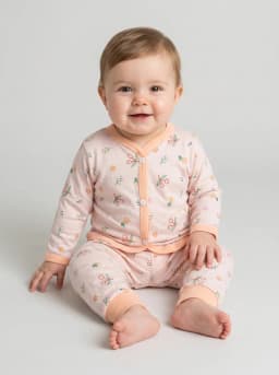Baby Pale Pink Cherry and Floral Print Full Sleeve Top and Pajama Set