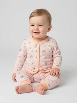 Baby Pale Pink Cherry and Floral Print Full Sleeve Top and Pajama Set