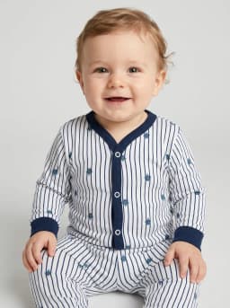 Infant Cream and Light Blue Floral Print Front Open Top and Pyjama Set