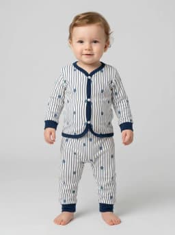 Infant Cream and Light Blue Floral Print Front Open Top and Pyjama Set