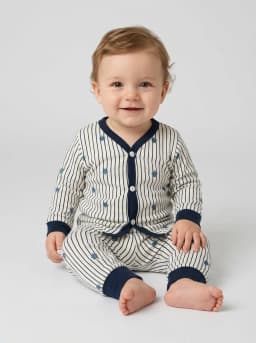 Infant Cream and Light Blue Floral Print Front Open Top and Pyjama Set