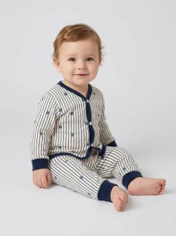 Infant Cream and Light Blue Floral Print Front Open Top and Pyjama Set