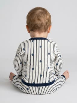 Infant Cream and Light Blue Floral Print Front Open Top and Pyjama Set