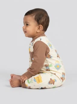 Baby Boys Cream and Brown Bear Space Print Long Sleeve Romper Sleepsuit