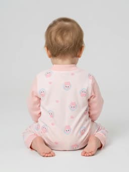 Baby Girls Pastel Pink Cartoon Print Full Sleeve Romper with Pocket