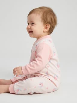 Baby Girls Pastel Pink Cartoon Print Full Sleeve Romper with Pocket