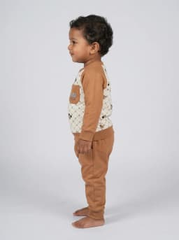 Baby Boys Off-White and Caramel Brown Printed Sweatshirt and Jogger Pants Set