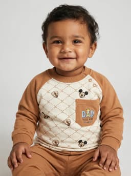 Baby Boys Off-White and Caramel Brown Printed Sweatshirt and Jogger Pants Set