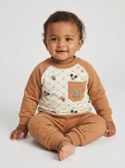Baby Boys Off-White and Caramel Brown Printed Sweatshirt and Jogger Pants Set
