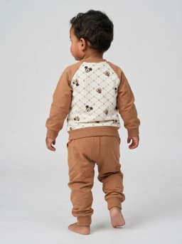 Baby Boys Off-White and Caramel Brown Printed Sweatshirt and Jogger Pants Set