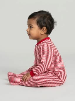 Baby Red and White Striped Long Sleeve Footed Sleepsuit