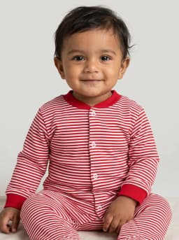 Baby Red and White Striped Long Sleeve Footed Sleepsuit