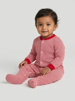 Baby Red and White Striped Long Sleeve Footed Sleepsuit