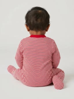 Baby Red and White Striped Long Sleeve Footed Sleepsuit