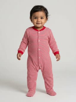 Baby Red and White Striped Long Sleeve Footed Sleepsuit
