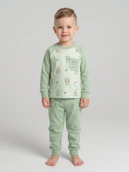 Baby Sage Green Panda Print Full Sleeve Top and Pajama Pants Set