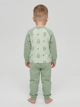 Baby Sage Green Panda Print Full Sleeve Top and Pajama Pants Set